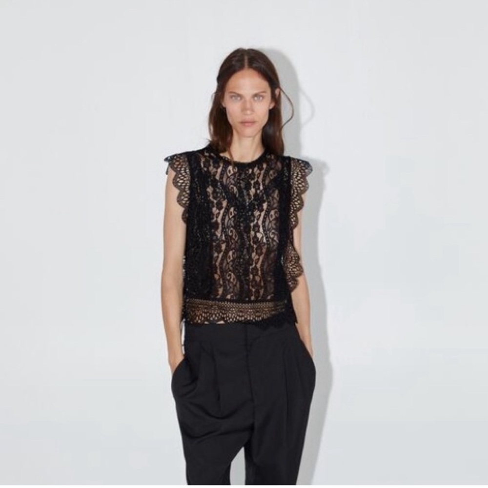 Zara black crochet lace sleeveless top
